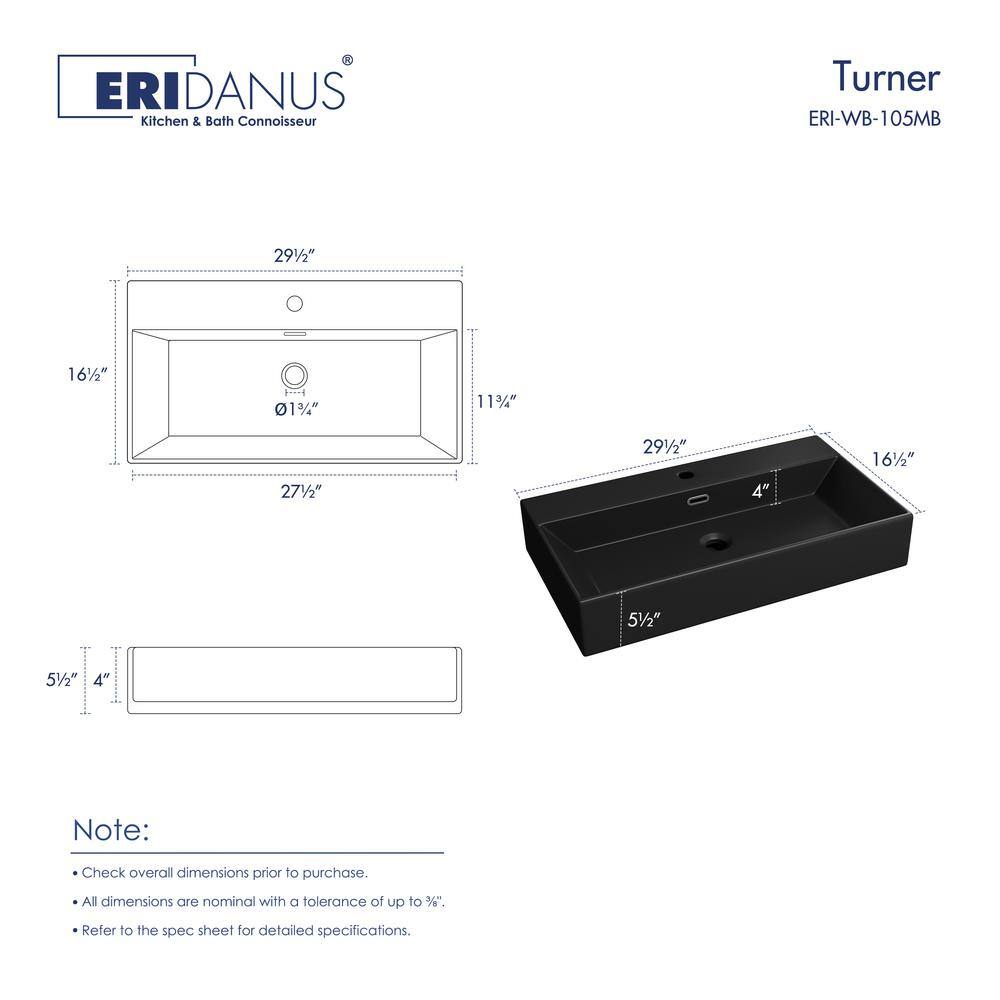 Turner 30" Matte Black Ceramic Wall-Mount Bathroom Sink