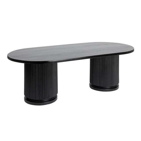 Storied Home Octavia 54 in. Stained Black Oval Mango Wood Pedestal Coffee Table with Ribbed Base