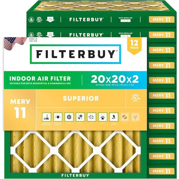 20 in. x 20 in. x 2 in. MERV 11 (FPR 7) Allergen Defense Pleated HVAC AC Furnace Air Filters Replacement (12-Pack)
