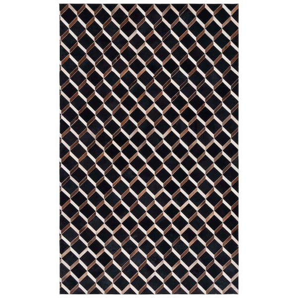 Studio Leather 5 ft. x 8 ft. Black/Brown Cubed Area Rug