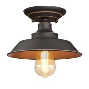 Iron Hill 9 in. 1-Light Oil Rubbed Bronze with Highlights Semi-Flush Mount
