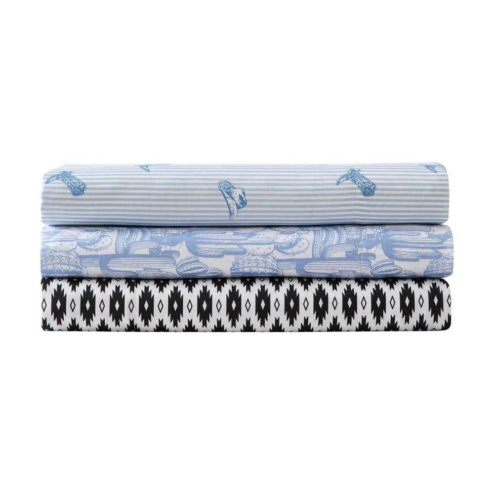 Full Blue Cowboy Pinstripe Microfiber Sheet Set