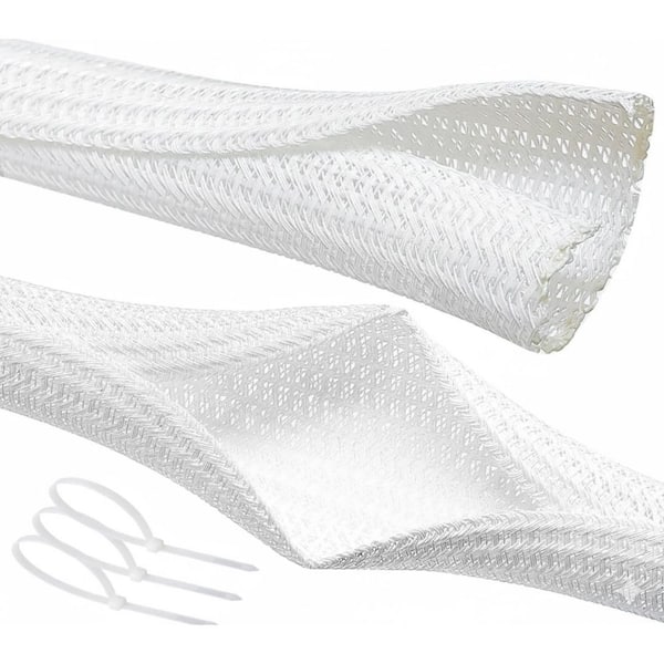 25 ft. Split Wire Loom Sleeve Cord Hider Flexible Cable Organizer Self-Closing Tube Pet Chew Proof Cover White 1 Roll