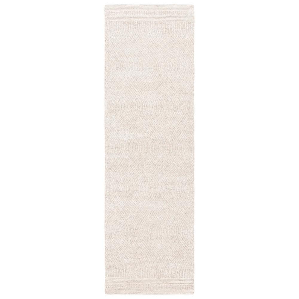 Ivory and Beige Tufted Wool Abstract Runner Rug