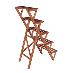 27 in. W x 36 in. D x 59 in. H  Solid Wood Medium Brown Cypress 5-Tier Plant Stand