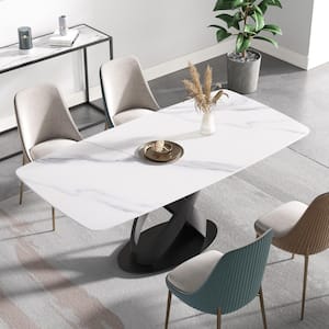 70.87 in. White Rectangle Sintered Stone Tabletop Dining Table with Carbon Steel Base (Seats 8)