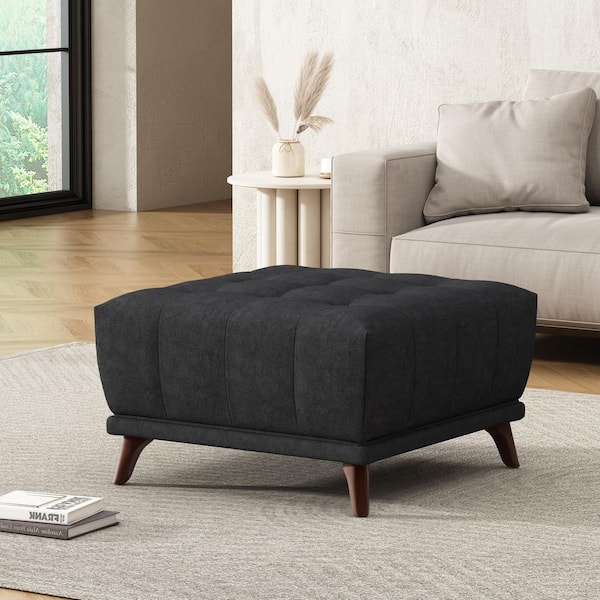 CHRISTOPHER KNIGHT HOME Ansel Mid-Century Modern Charcoal Grey Chenille  Upholstered Square Tufted Accent Ottoman 136813