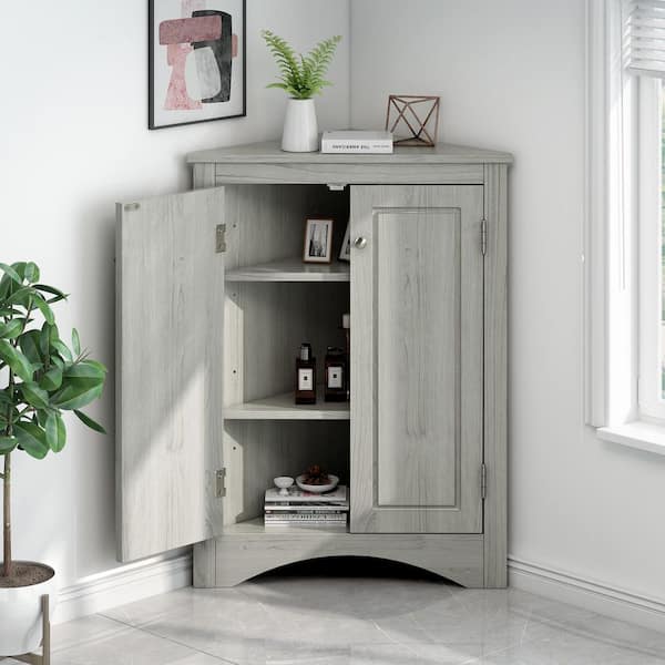 17.2 in. W x 17.2 in. D x 31.5 in. H Clear Oak Triangle Linen Cabinet with Adjustable Shelves