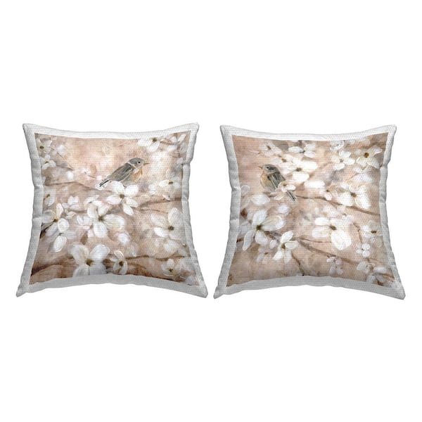 Stupell Industries Birds Among Cherry Blossoms Brown Square Outdoor Throw Pillow 2-Pack