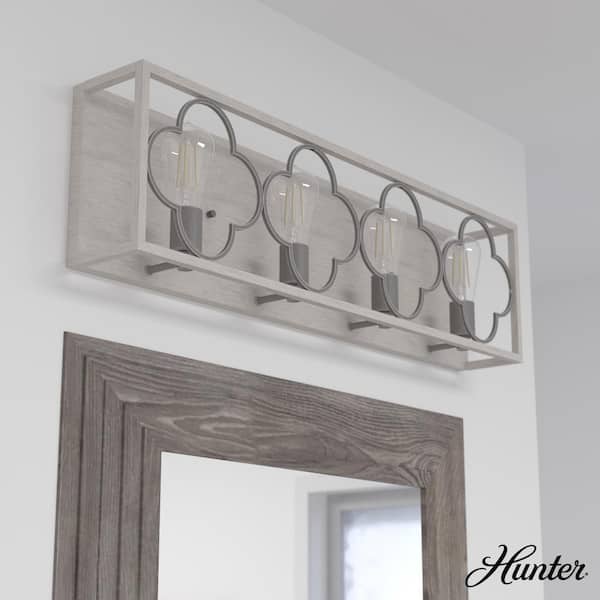 Hunter Gablecrest 33 in. 4-Light Distressed White Vanity Light