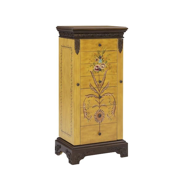 Masterpiece Antique Parchment Wood Free Standing Jewelry Armoire 19.5 in. W Jewelry Armoire with Storage