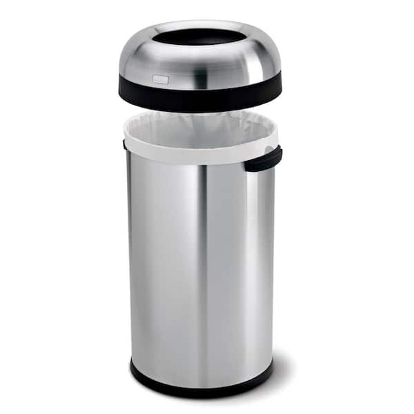 60L Round Open Top Commercial Trash Can, Brushed Stainless Steel