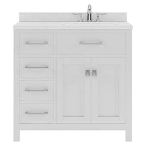 Caroline Parkway 36" Single Bath Vanity in White with White Quartz Top and Round Sink