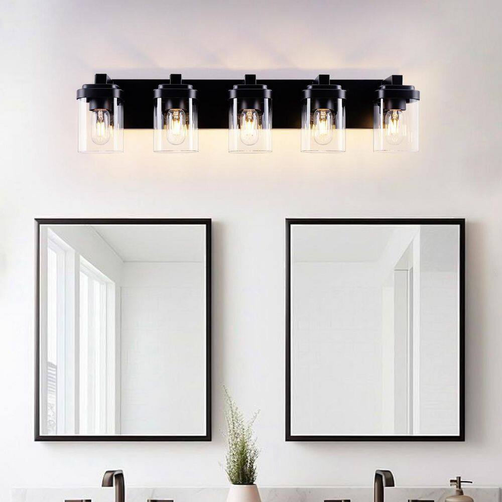 31 in. 5-Light Matte Black Modern Bathroom Vanity Light Fixture, Wall Sconces with Glass Shades(Bulbs Not Included) price history on PriceWatchPro