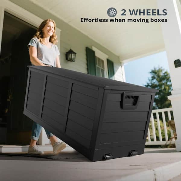 Karl home 75 Gal. Black Plastic Foldable Deck Box Outdoor Indoor