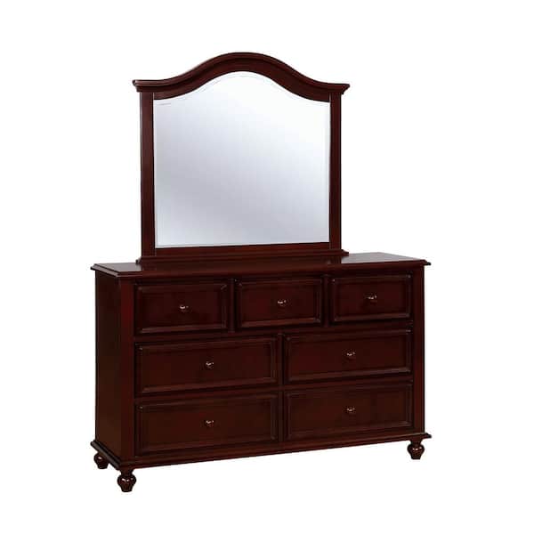 William's Home Furnishing 34 in. H x 53 in. W x 36 in. D Olivia Dark Walnut Dresser and Mirror Set 7-Drawers