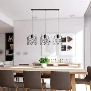 20.08 in. 3-Light Matte Black Industrial Cluster Island Iron Chandelier with Caged Shaded for Kitchen Island