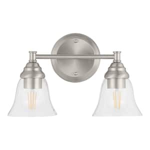Marsden 14.25 in. 2-Light Brushed Nickel Transitional Bathroom Vanity Light with Clear Glass Shades