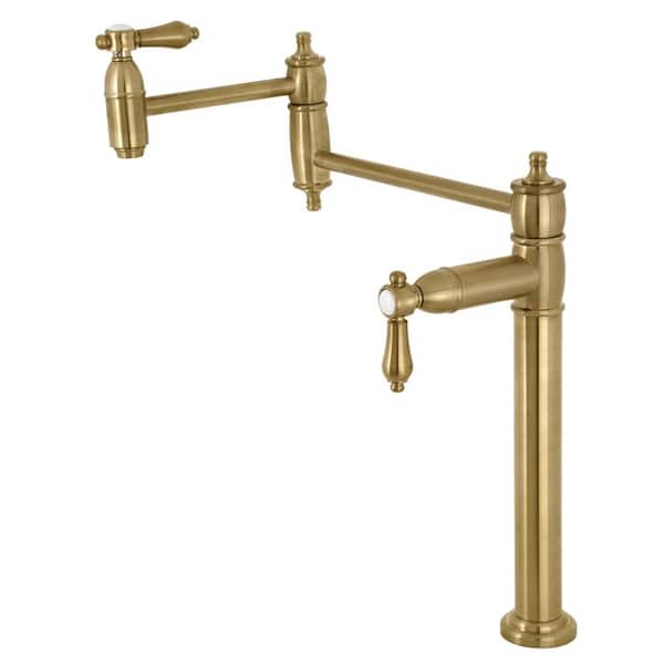 Kingston Brass Heirloom Deck Mount Pot Filler Faucet in Brushed Brass