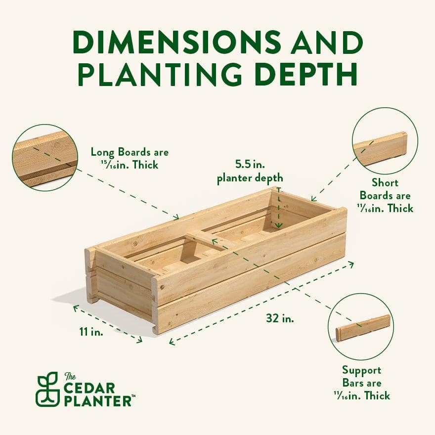 Eco-Friendly Cedar Rectangular Large Outdoor Planter Box, 32" x 11"