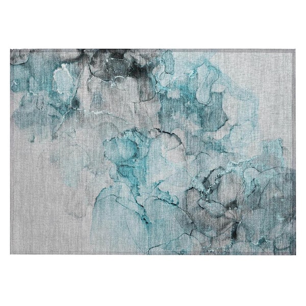 Teal 2 ft. x 3 ft. Woven Abstract Polyester Rectangle Indoor/Outdoor Area Rug