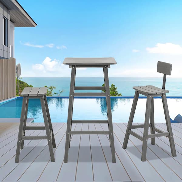 Zeus & Ruta Gray Metal Outdoor Bar Stool for Spas, Cafes, Swimming Areas Set of 2