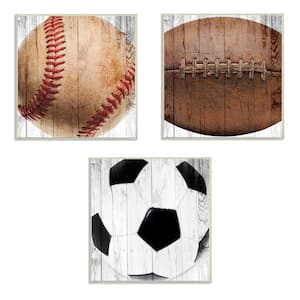 12 in. x 12 in. "Baseball Football Soccer Wood Planks" by Brandi Fitzgerald PrintedWood Wall Art