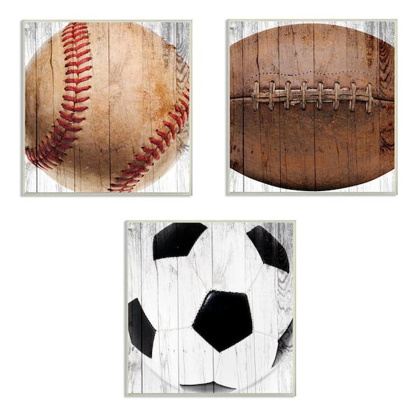 12 in. x 12 in. "Baseball Football Soccer Wood Planks" by Brandi Fitzgerald PrintedWood Wall Art