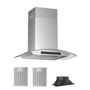 36 in. 600 CFM Ducted Wall Mount Range Hood in Stainless Steel Glass Cover with Gesture Control LED Lights and Low Noise