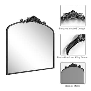 36 in. W x 30 in. H Arch Aluminum Alloy Framed French Cleat Mounted Baroque Wall Decor Bathroom Vanity Mirror in Black