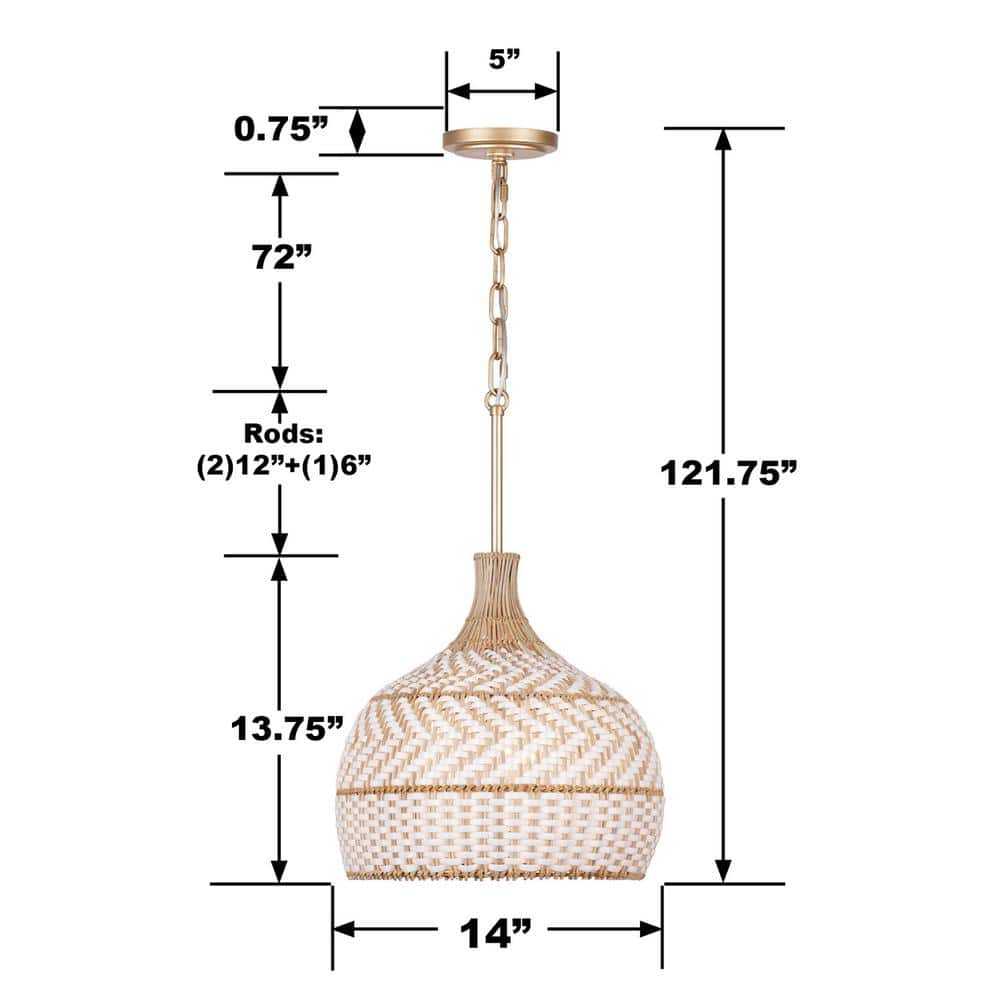 Zanzibar Soft Gold and Rattan 3-Light Pendant