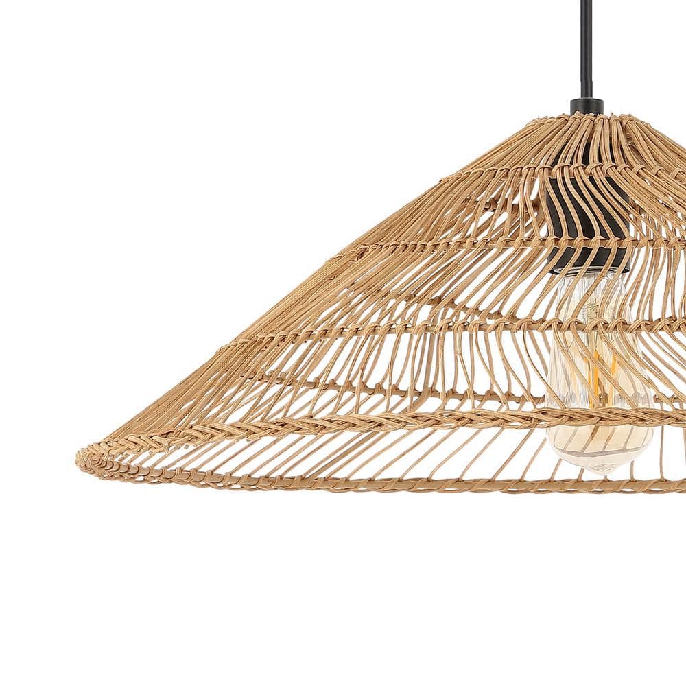 Nova 20.25" Brown Rattan Cone-Shaped LED Pendant Light with 180" Cord