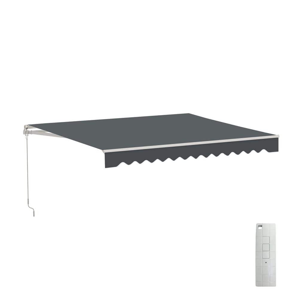 10 ft. Motorized UV Polyester Retractable Patio Awning in Grey