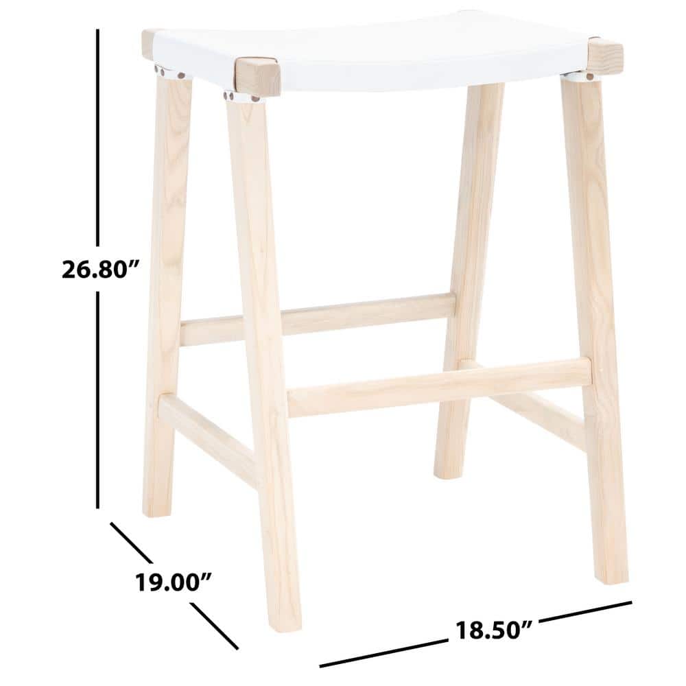 Sawhorse-Inspired White Leather and Natural Wood Counter Stool