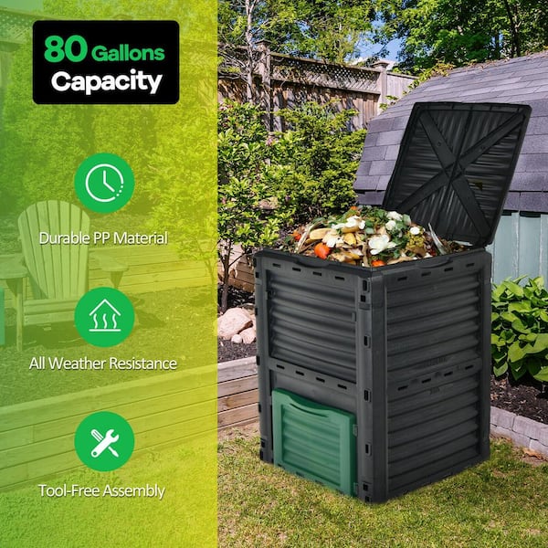 Black PP 80 gal. (300L) Large Garden Outdoor Compost Bin Composter