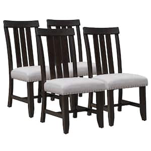 Espresso Fabric Upholstered Dining Chairs Dinging Chair with Sliver Nails and Solid Wood Legs for Dining Room (Set of 4)
