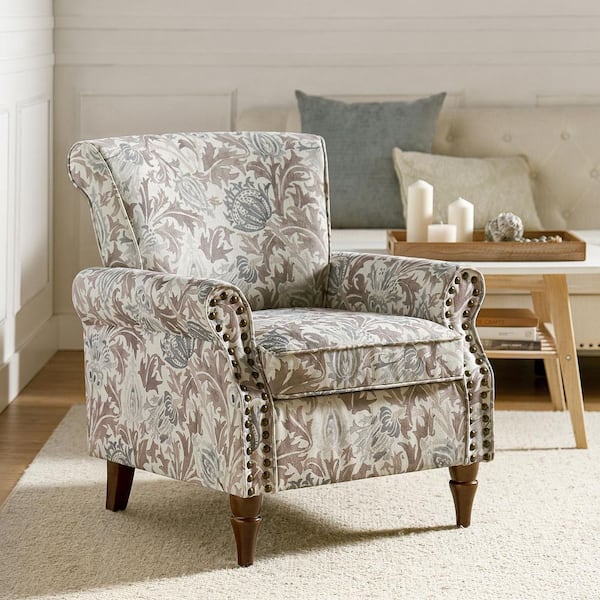JAYDEN CREATION Auria Traditional Grey Polyester Accent Accent Arm Chair with Rolled Arms and Solid Wood Legs