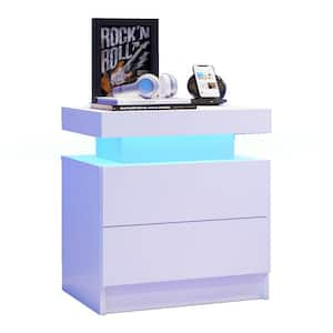 White 2-Drawers 19.3 in. W Nightstand with LED