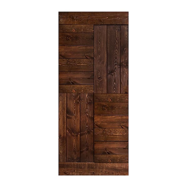 ISLIFE S Series 38 in. x 84 in. Kona Coffee Finished DIY Solid Wood Sliding Barn Door Slab - Hardware Kit Not Included