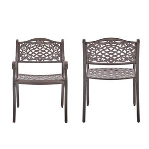 Patio Metal Back Support Chair Cast Aluminum Outdoor Dining Chair (2-Pack)