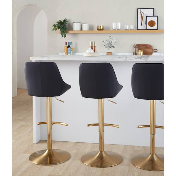 Diana Gold Metal and Black Faux Leather Adjustable Barstool (Set of 2)