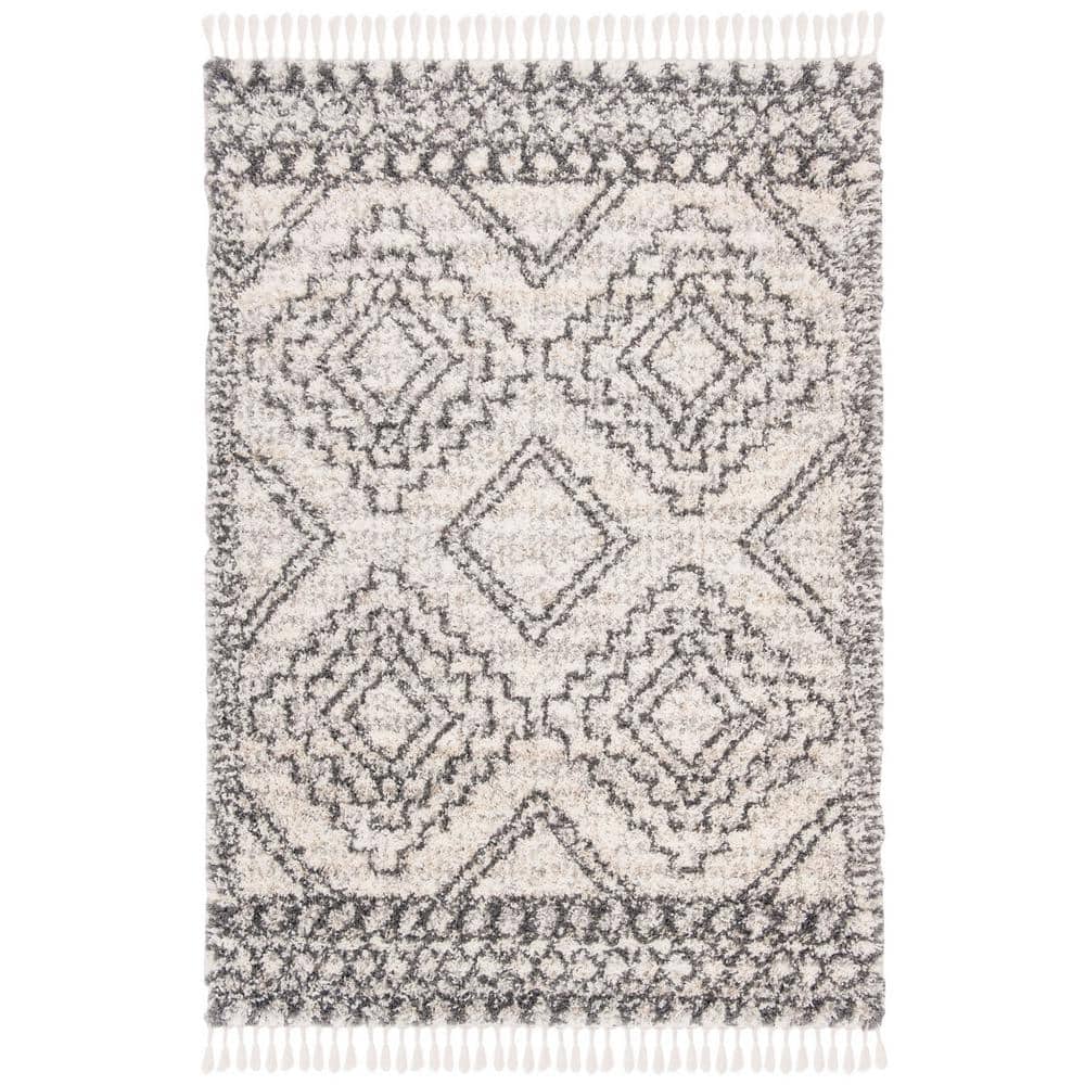 CosmoLux Round Gray Geometric Shag Rug, 59 in Diameter