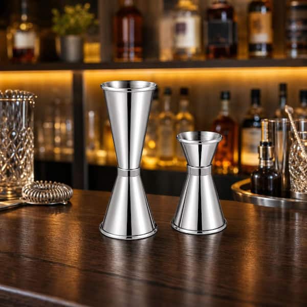 Wudkey 12-Piece Stainless Steel Cocktail Jigger Set 6-Piece 2 oz./1 oz. 6-Pieces 1 oz./0.5 oz. Double Jigger Bar Measuring Tool