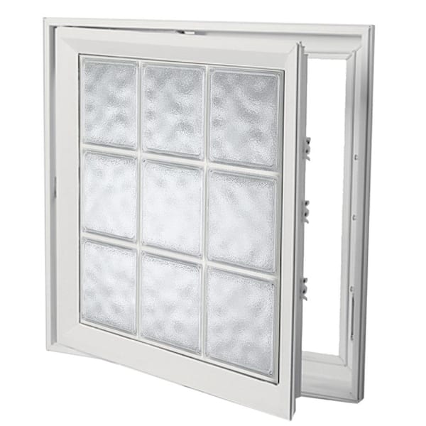 Hy-Lite 21 in. x 21 in. Left-Hand Acrylic Block Casement Vinyl Window with White Interior and Exterior - Glacier Block