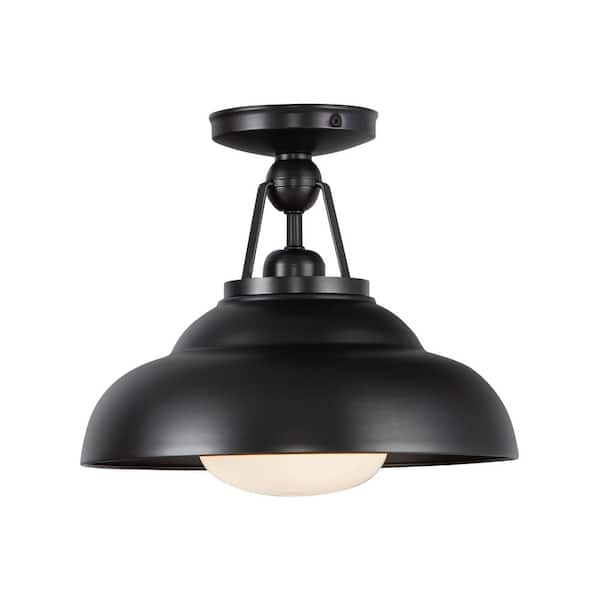 ALORA Palmetto 12 in. 1 Light 60-Watt Urban Bronze/Glossy Opal Semi-Flush Mount