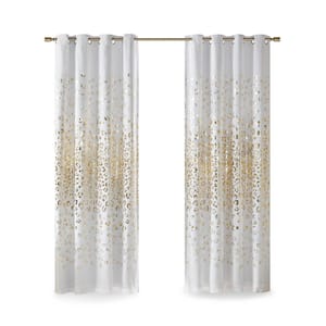 Serena White/Gold Sheer 50 in. W x 84 in. L Blackout Curtain (Single Panel)