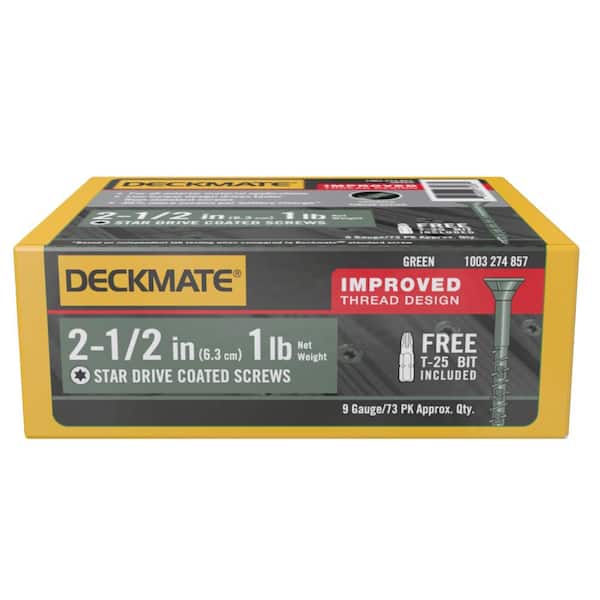 DECKMATE #9 x 2-1/2 in. Green Exterior Self-Starting Star Flat-Head Wood Deck Screws 1 lbs. box (73 pcs)