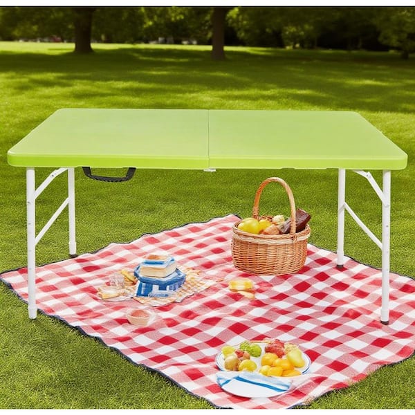 折りたたみテーブル 49.2 in. Green Rectangle Plastic Picnic Tables, Foldable Table for