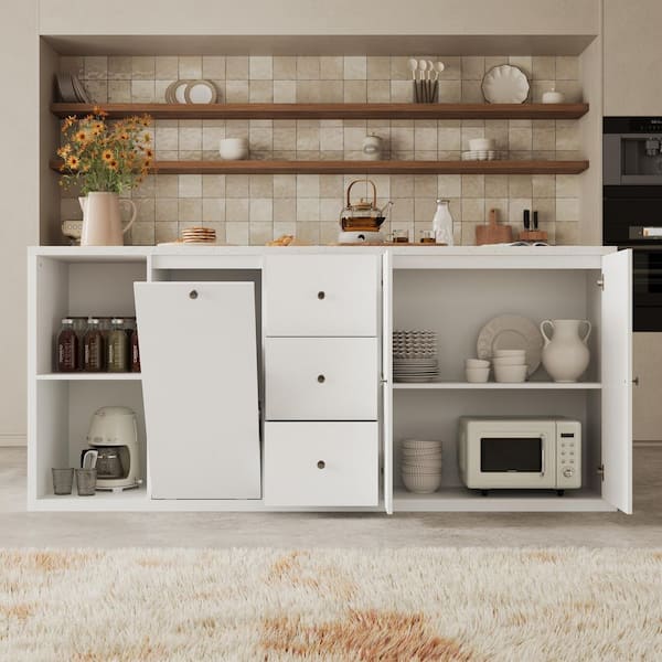 FUFU&GAGA White Finish Engineered Wood Top 78.7 in. Kitchen Island