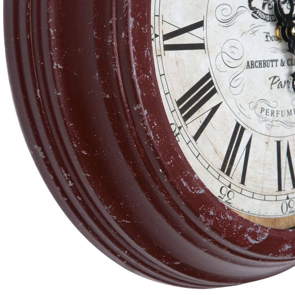 Yosemite Distressed Red Iron Round Wall Clock with Roman Numerals